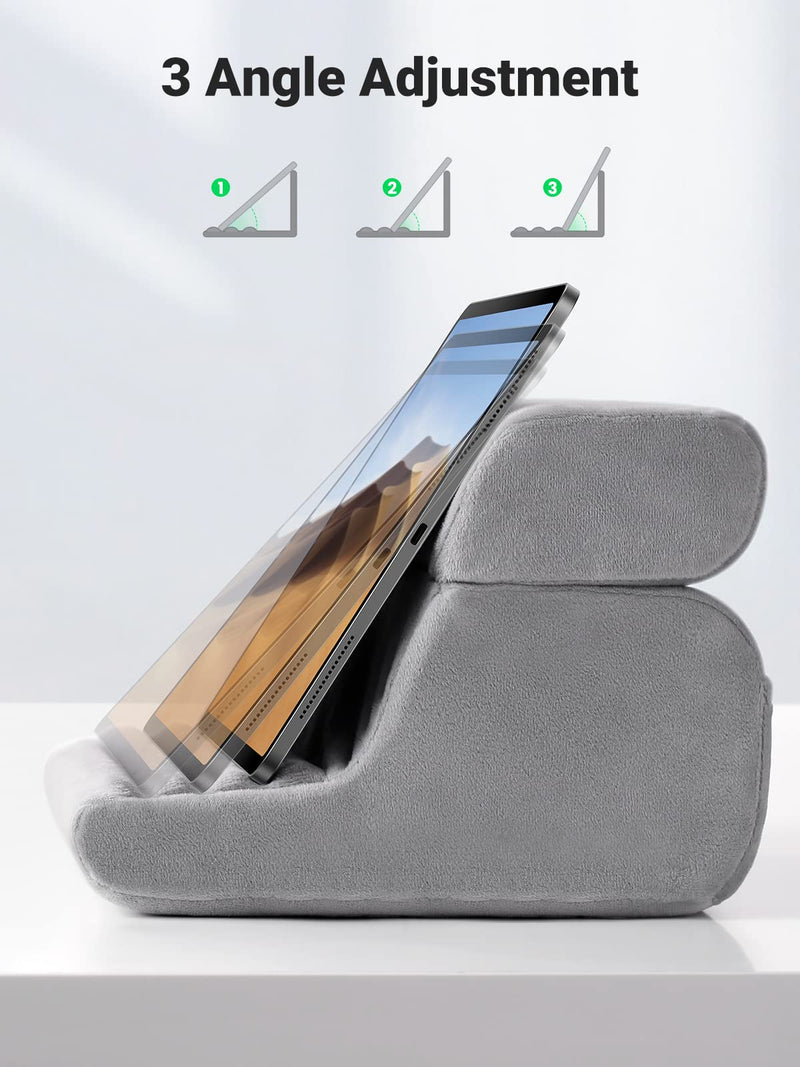[Australia - AusPower] - UGREEN Tablet Pillow Stand for Lap Soft Holder Bed with 3 Viewing Angles Adjustable Home Office Accessories Compatible with iPad Pro12.9 11 10.5 9.7 iPad Mini iPad Air iPhone 15 14 E-Reader Grey 