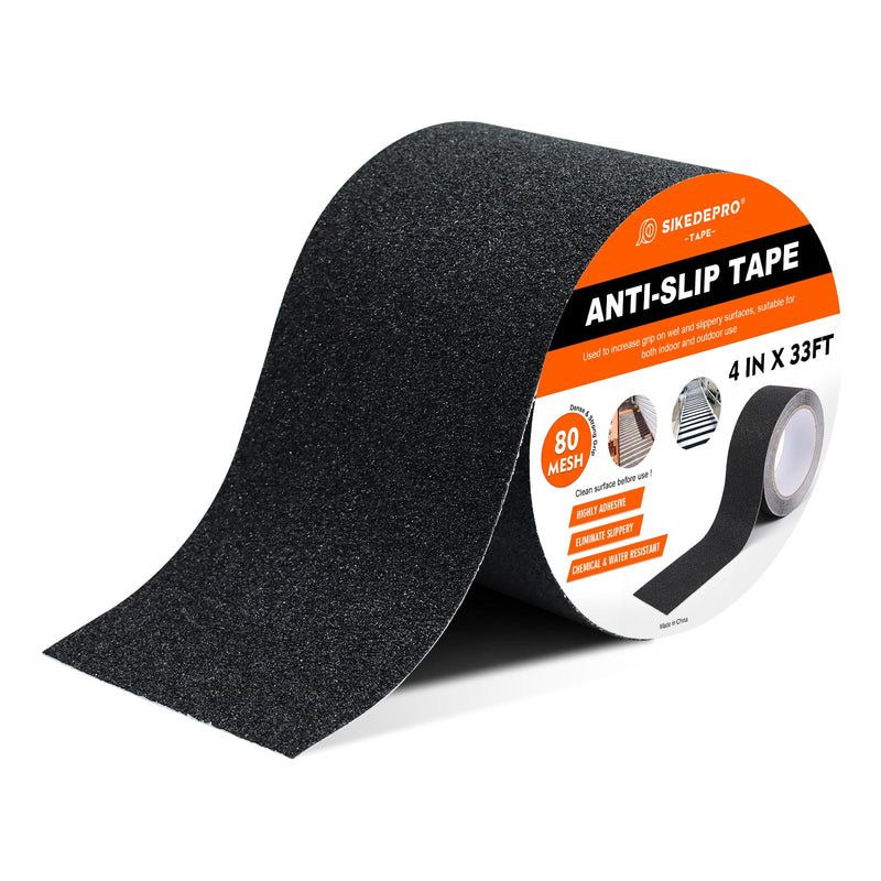 SIKEDEPRO 4" x 33Ft Heavy Duty Anti-Slip Tape,Skateboard Grip Tape, Non-Skid Safety Traction Tape for Staircases Outdoor/Indoor, Waterproof High Traction Stairs Non Skid Treads 4inch