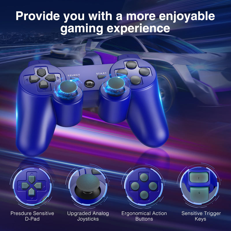 [Australia - AusPower] - Powerextra PS-3 Wireless Controller for Play-Station 3 with High Performance Upgraded Joystick Rechargeable Battery Double Shock for PS-3 (Blue) 