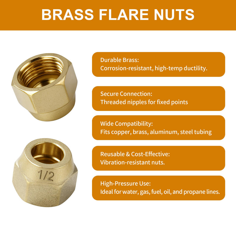 [Australia - AusPower] - Premium Brass Flare Nut Set - SAE 45° Flare Tube Fittings for Air Conditioning & Copper Pipe Extension Butt (5/8", 5 Pack) 5/8in 
