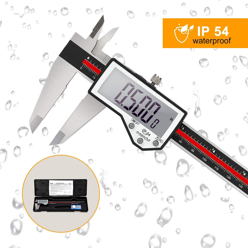 [Australia - AusPower] - Digital Caliper, 8" Caliper Measuring Tool Extreme Accuracy Waterproof Electronic Vernier Caliper Industrial Stainless Steel Digital, Durable Measuring Tool with Large LCD Screen 8" Red Stainless Steel 