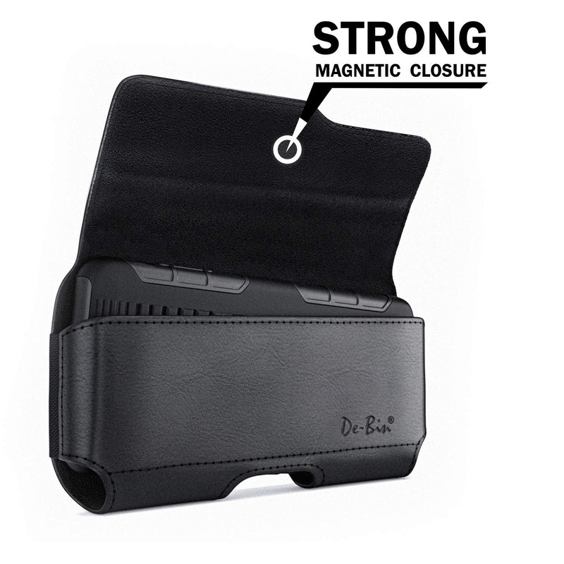 [Australia - AusPower] - De-Bin Holster for Galaxy S24, iPhone 15, 15 Pro, 14, 13, 12, 11, X, Xs, 10 Cell Phone Belt Holder Case with Belt Clip Pouch Magnetic Cover, Fits Cellphone with Otterbox Commuter Case on, Black 