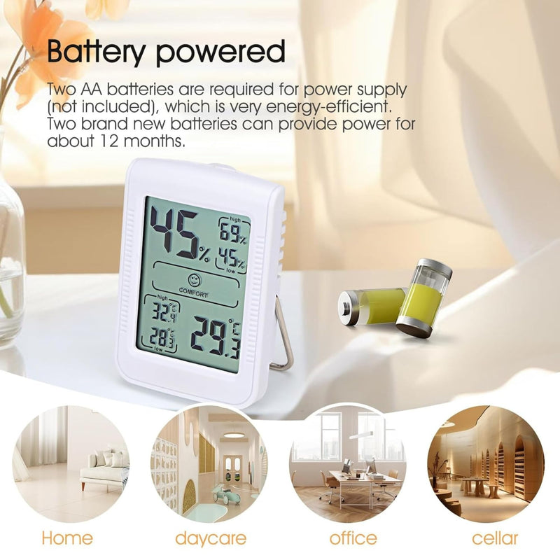 [Australia - AusPower] - Digital Thermometer Indoor Hygrometer Configure a Precise Temperature and Humidity Monitor with 5-Second Quick Refresh - Quick Feedback and Reminders on Changes in Temperature and Humidity (White) White 