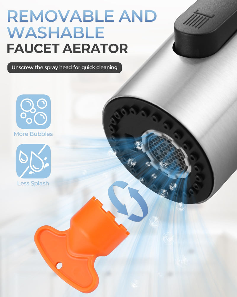[New Upgrade] iVIGA Pull Down Faucet Sprayer Head Replacement, Stainless Steel Brushed Nickel 3 Function Pull Out Spray Nozzle with 9 Adapters for Moen Kohler Delta G1/2 Male Connector Faucet