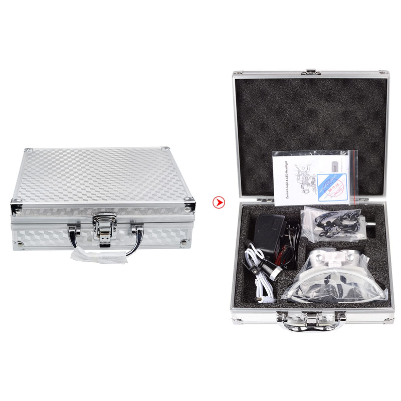 [Australia - AusPower] - BoNew Dental 3.5X-420mm Surgical Binocular Loupes Magnifier Kit With LED Head Light Silver Aluminum Box Color 