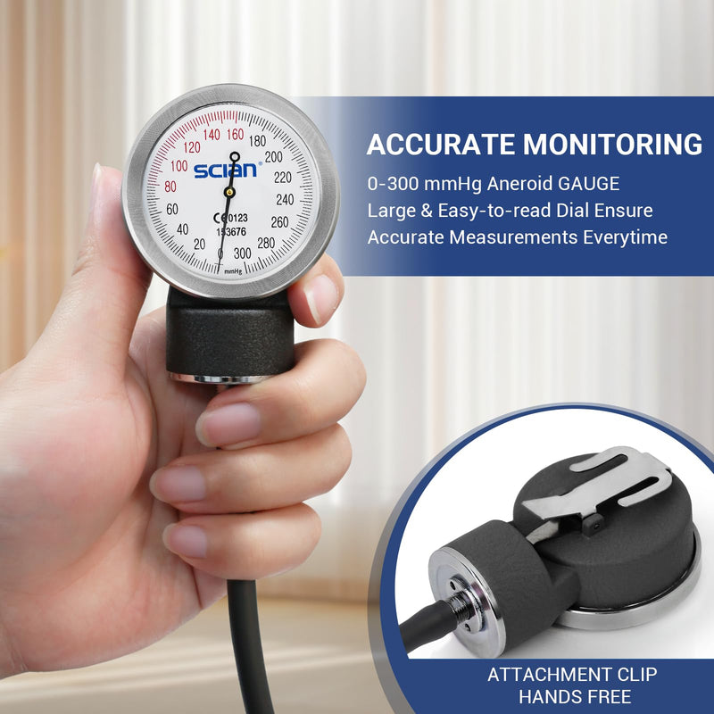 [Australia - AusPower] - SCIAN Manual Blood Pressure Cuff - Aneroid Sphygmomanometer with European Cuff 8.7-16.5" and D-Ring, Come with Carrying Bag for Nurse Doctor Senior Adult, Black 