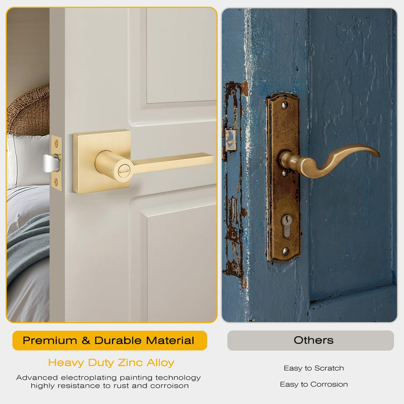 EHOMEWARE 1 Pack Gold Door Handles, Heavy Duty Door Knobs Interior for Bedroom Bathroom, Zinc Alloy Privacy Door Levers Door Handle with Lock, Satin Brass Modern Door Hardware & Locks Privacy Door Lever