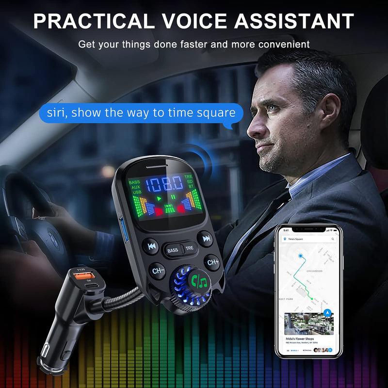 [Australia - AusPower] - Bluetooth 5.3 FM Transmitter for Car- SOARUN Bluetooth Car Adapter PD30W & USB Port Fast Charge - HiFi Treble & Bass Player - 1.6" Display Hands-Free Calling - Car Radio with AUX Input/Output, TF Card PD30W+QC18W Ferrous 