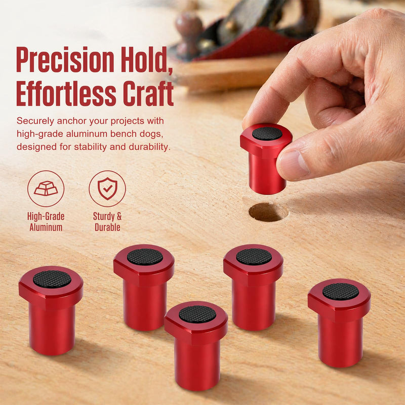 Pack of 12 Bench Hooks 20 mm, Aluminium Alloy Bench Dog Clamp, Bench Dog, Woodworking Table Clamping Jaws, Planer Bench Workbench Accessories for 20 mm Dog Hole (Red)