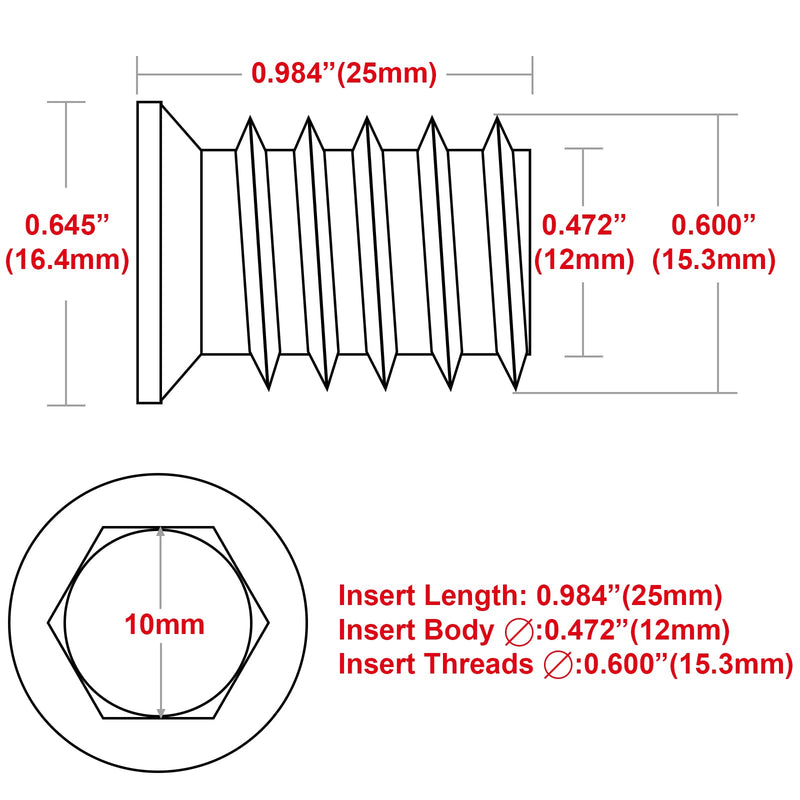 [Australia - AusPower] - 40Pcs 3/8"-16 x 25mm Threaded Inserts for Wood Furniture Screw in Nut Inserts 3/8-16 Threaded Bolt Fastener Connector Hex Socket Drive for Wood Furniture Assortment (with Hex Spanner) 