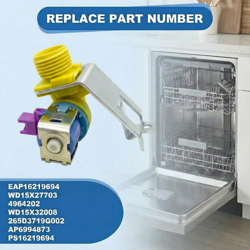 WD15X27703 Dishwasher Water Valve Assembly for GE, Hotpoint GDF535PSR3SS, GDT550PYR3FS, GDT650SYV0FS etc. Dishwasher Replacement Parts AP6994873, WD15X32008, 265D3719G002, 4964202