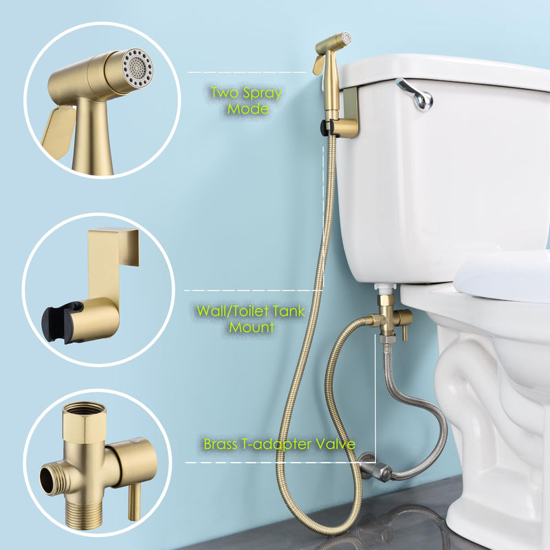 Brushed Gold Bidet Sprayer for Toilet, Stainless Steel Cloth Diaper | Jet and Soft Spray Modes, Handheld Spray, For Cloth Diaper Sprayer, For Bathing Pets, For Feminine Wash, Bidet Sprayer Single Brushed Gold