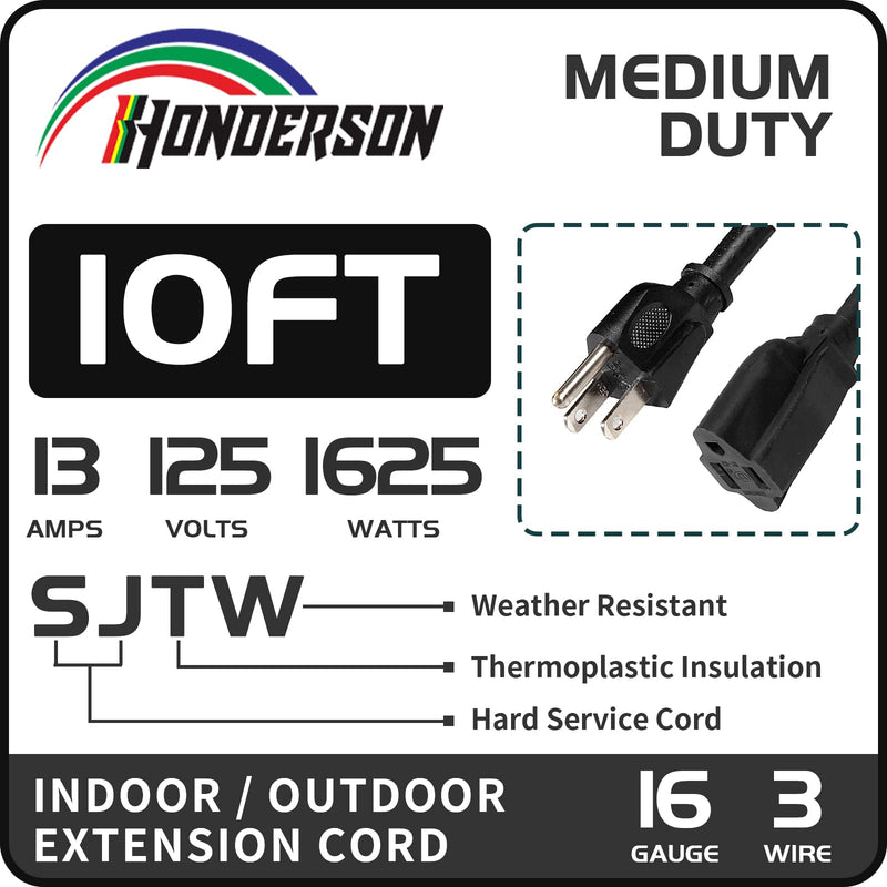 [Australia - AusPower] - 10FT Outdoor Extension Cord-16/3 SJTW Durable Black Extension Cable with 3 Prong Grounded Plug for Safety,Great for Outside Christmas Decorations 10FT Standard 