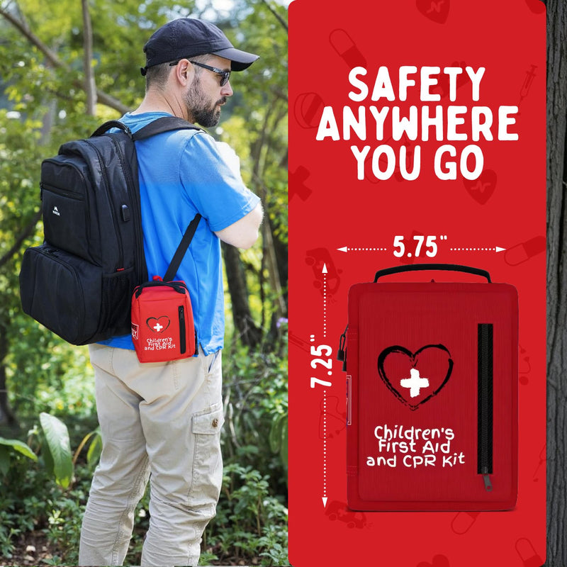 Portable First Aid Kit for Kids with CPR Shield - Ideal for Home, Car, School, Camping, and as a Travel First aid kit. Latex-Free Bandages – Children First Aid Guide by The Life Safety Pro Medium