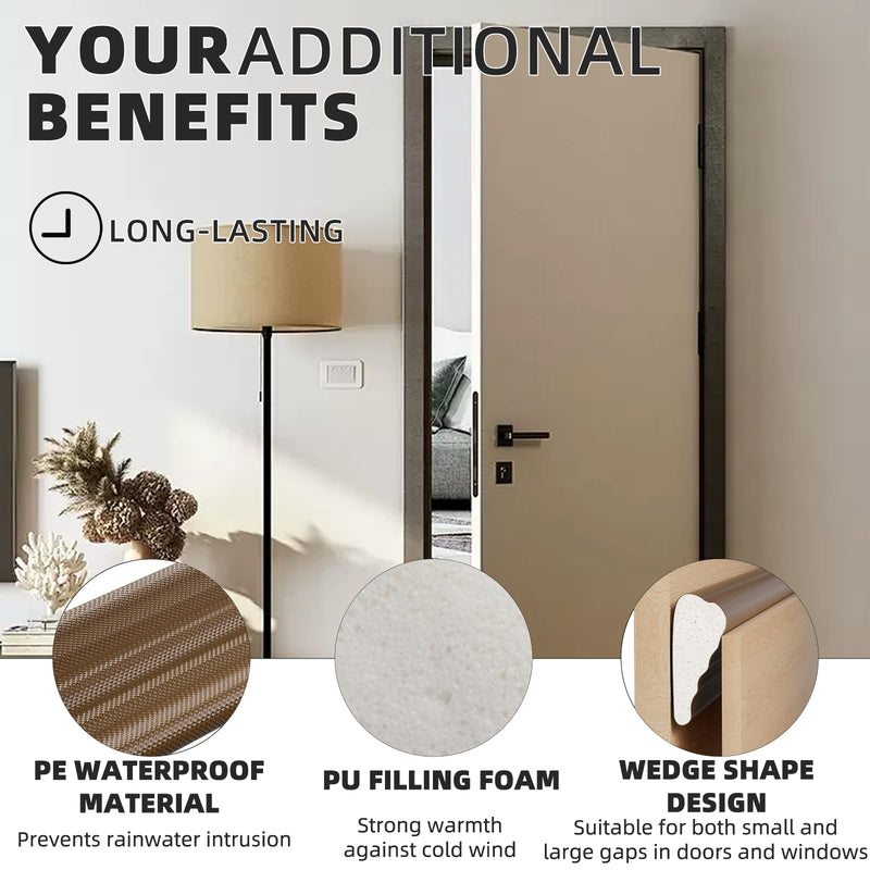 2 Pcs 196" Wedge-Shape Weather Stripping Door Seal,Windows and Doors Insulation,Self Adhesive Insulation Foam Anti-Collision Strip,Weatherstrip Tape for Door Soundproofing,Noise Drafts Blocker,Brown 2pcs×196" Brown