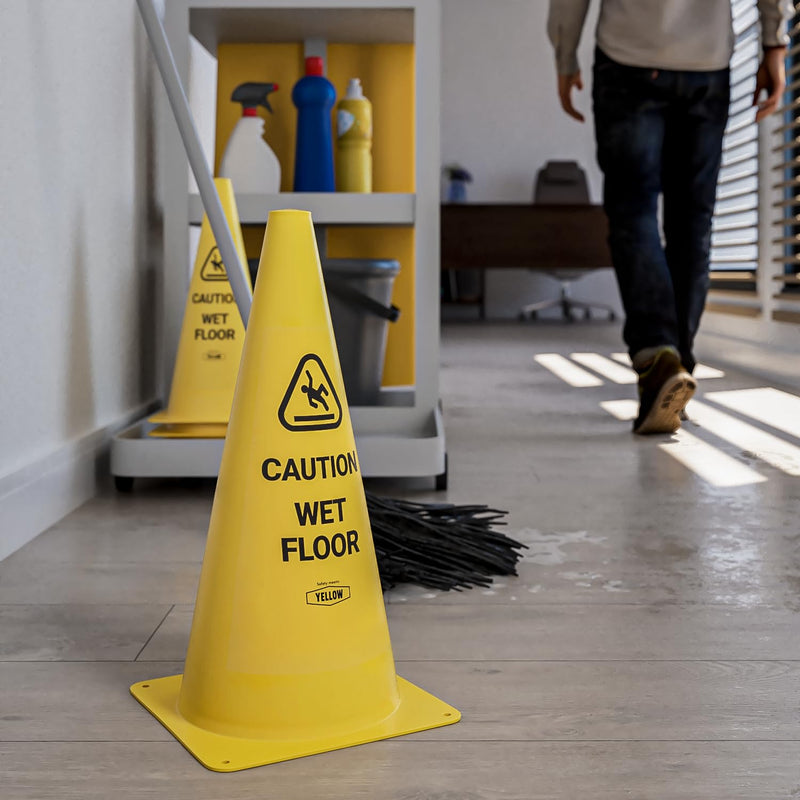 Yellow Safety® Commercial 15 Inch "Caution Wet Floor" Sign Cone, 4 ct., Easy to Use and Store 15"