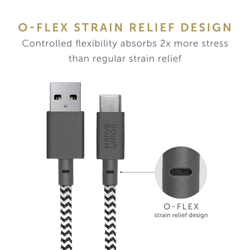 Native Union Belt Cable XL USB-A to USB-C - 10ft Ultra-Strong Charging Cable with Leather Strap for iPhone 17/17 Pro/17e, iPhone Air, Galaxy S26/S25, Z Fold 7/Flip 7, Pixel 10 Pro, iPad Pro (Zebra) Zebra