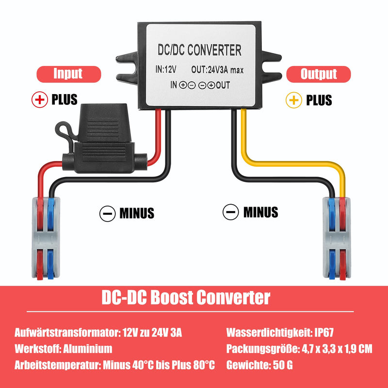 DC Converter 12V to 24V 3A 72W Step Up Boost Converter 10-22V to 24V 3A Voltage Converter Power Converter 2S Voltage Stabilizer Voltage Converter Voltage Limiter Voltage Regulator 10V-22V to 24V 72W 3A