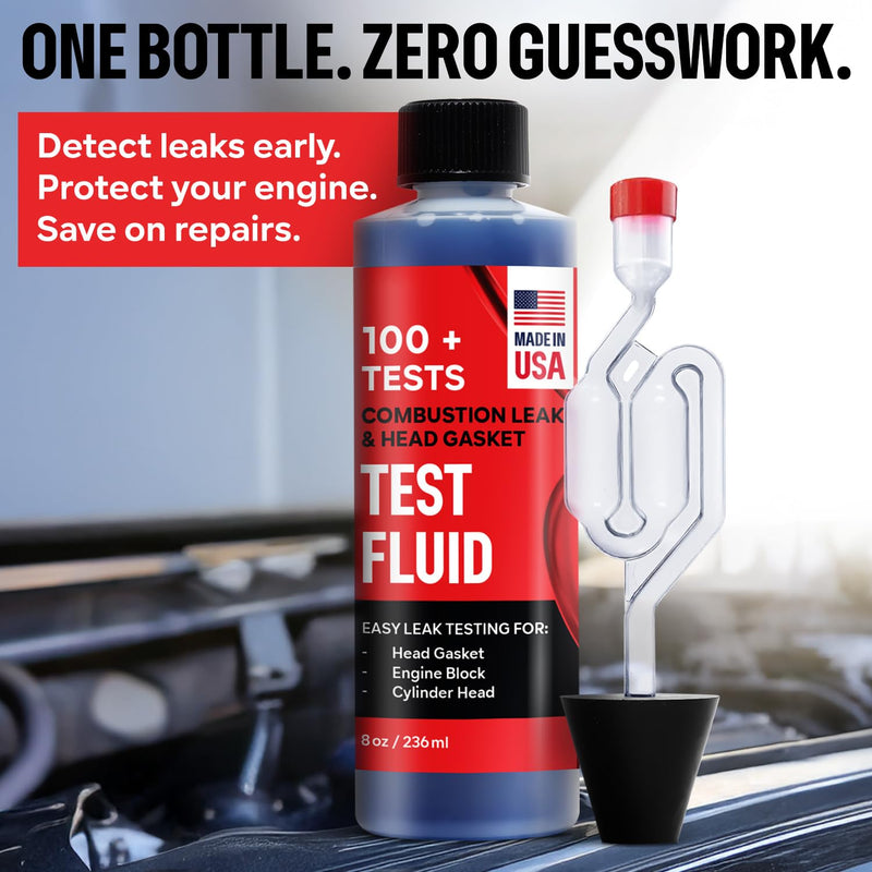 [Australia - AusPower] - Combustion Leak + Head Gasket Test Kit - Over 100 Tests - Includes 8oz Leak-Detection Fluid, Tester + Nozzle - Made in USA - Detect Leaks Quickly For Most Engine Systems - Fuel, Boost, Coolant & More 