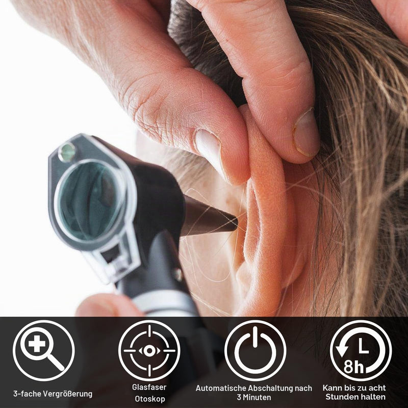 Otoscope with Light, Pocket Diagnostic Ear Infection Detector with Hard Plastic Case, 3x Magnification and 4 Speculum Tips Size, 8 Earplugs for Adults and Children and Pets (Black)