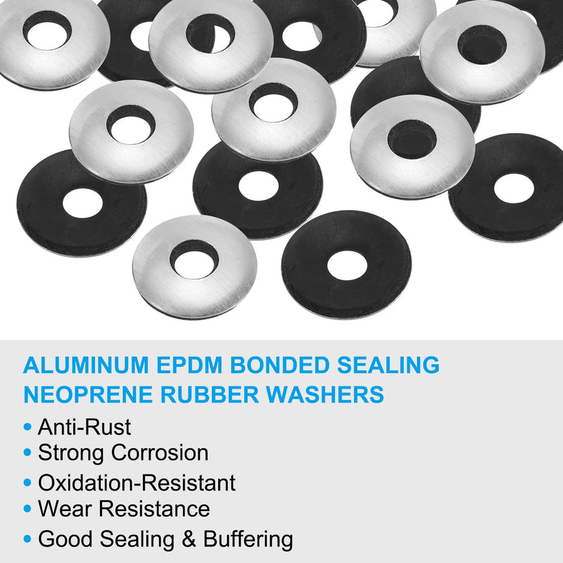 [Australia - AusPower] - PATIKIL 1/4"x3/4" Aluminum EPDM Bonded Sealing Neoprene Rubber Sealing Washers, 100 Pieces Neoprene Rubber Backed Screw Gasket for Machinery Ships Roof (#14x1/4") 1/4"x3/4" 