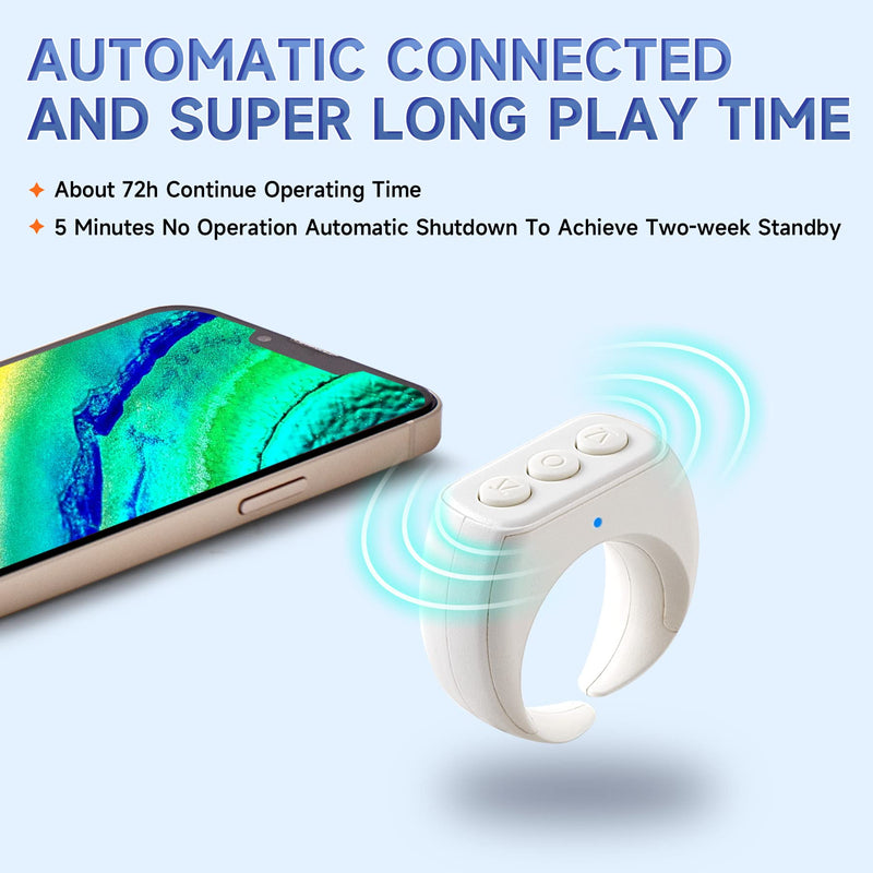 [Australia - AusPower] - Tiktok Scrolling Ring, Kindle APP Page Turner Remote, Bluetooth Remote Clicker Control for iPhone and Android, Minimalist Style and Smart Make Life Easier - Snow White 