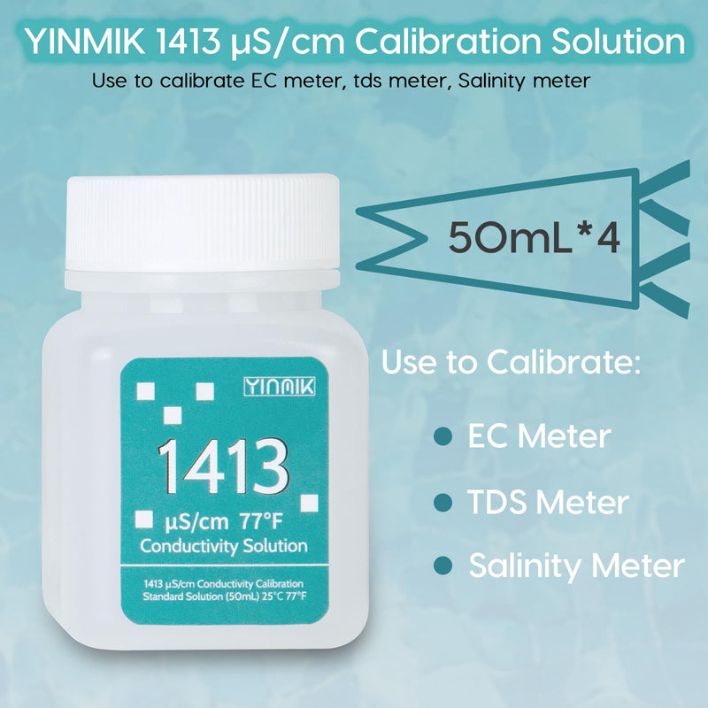 [Australia - AusPower] - 1413 ?S/cm Calibration Solution, Conductivity Salt Standard Buffer Solution for 5 in 1 Salinity Tester, EC Meter, TDS Meter, 7 in 1 Multi-Parameter Tester Calibration, 4 Bottles of 50mL 1413 ?S/cm Solution 