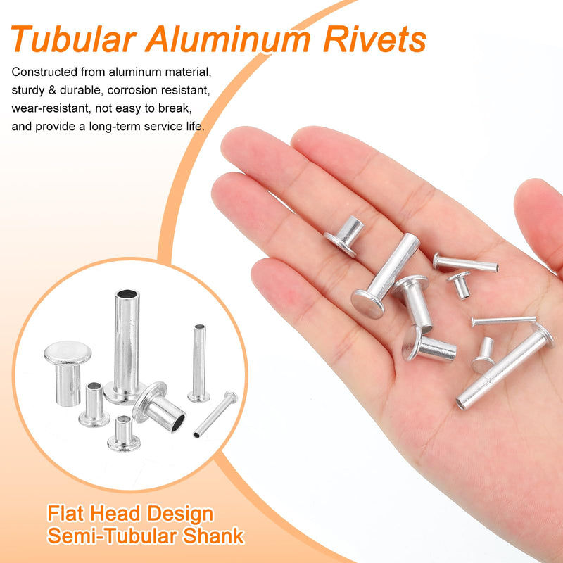[Australia - AusPower] - uxcell 100Pcs Semi Tubular Rivets, 5mm x 10mm Aluminum Round Flat Head Semi-Tubular Rivet Metal Stud Rivet for Industry Household Repairing Fastening, Silver 100 