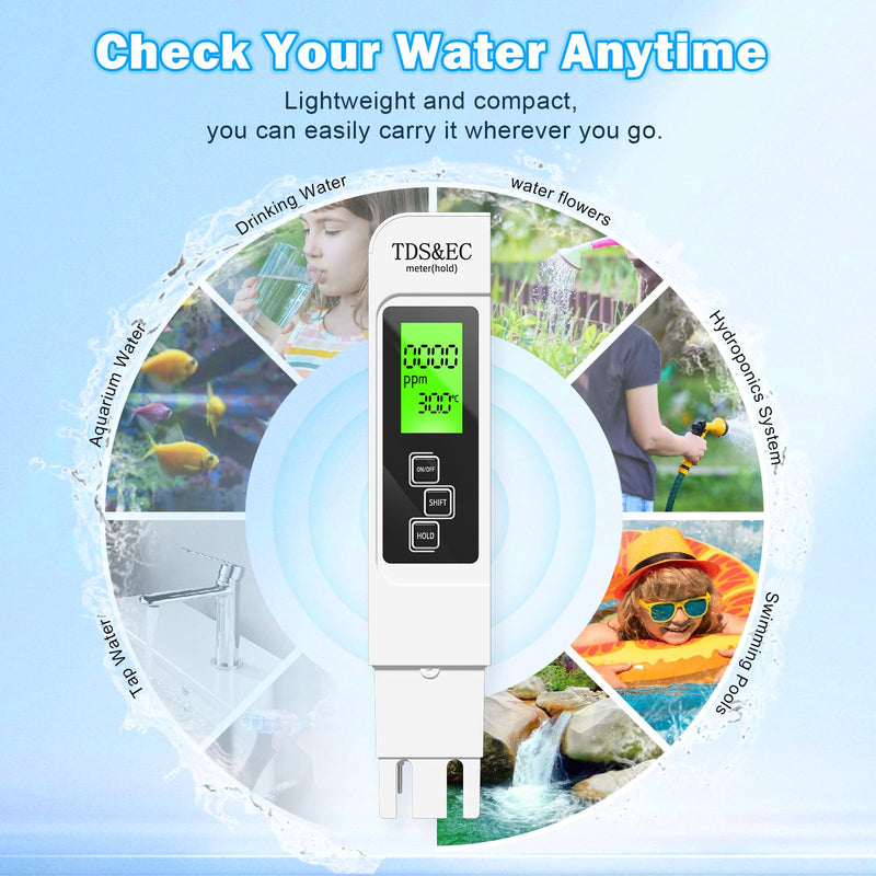 [Australia - AusPower] - 3 in 1 TDS Meter - TDS EC & Temperature(°C,°F) Meter,Accurate & Reliable Digital Water Testing kits for Drinking Water Quality, Tap, Well, Swimming Pool,Hydroponics, Aquarium, RO/DI System, WHITE 