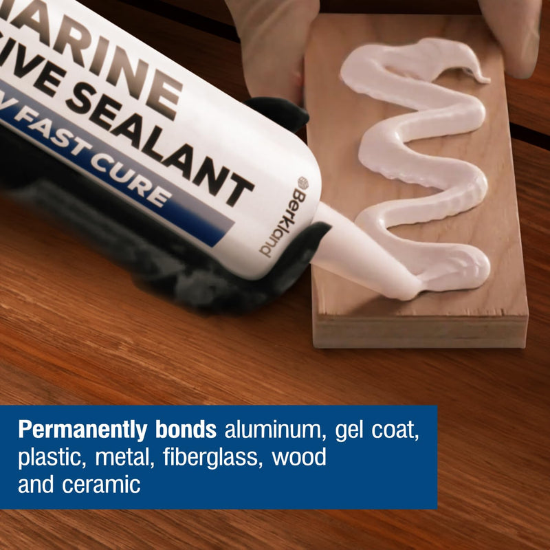 10 oz Marine Adhesive Sealant 5200 Fast Cure (White) - Permanent, Watertight Bonding and Sealing - UV Resistant, above & below Waterline - Compare to 05203 and 06520 FC M - by Berkland