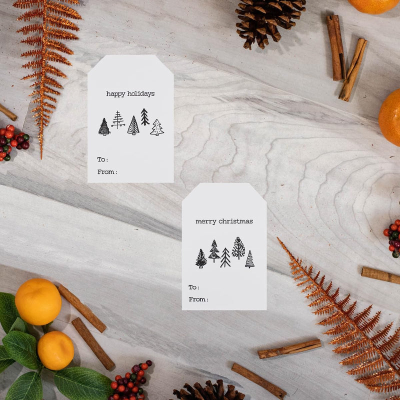 Boho Style Christmas Tree Gift Tag Stickers – 2 x 3 Inch Holiday Labels with Unique Tree Designs – 100 White Semi-Gloss Adhesive Tags, Eco-Friendly, Made in USA 25