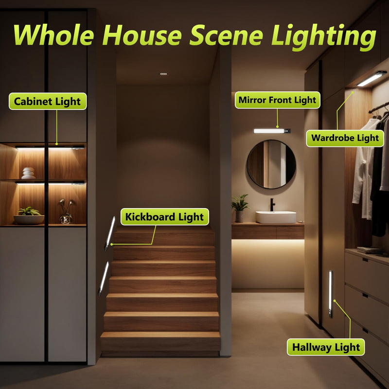 [Australia - AusPower] - Mpotmiy 6 Pack 10" Under Cabinet Lights with Digital Display,52 LED Rechargeable Motion Sensor Light Indoor,3 Color Temperatures, Magnetic Dimmable Closet Lights, Under Counter Light for Kitchen 10inch-6pack 