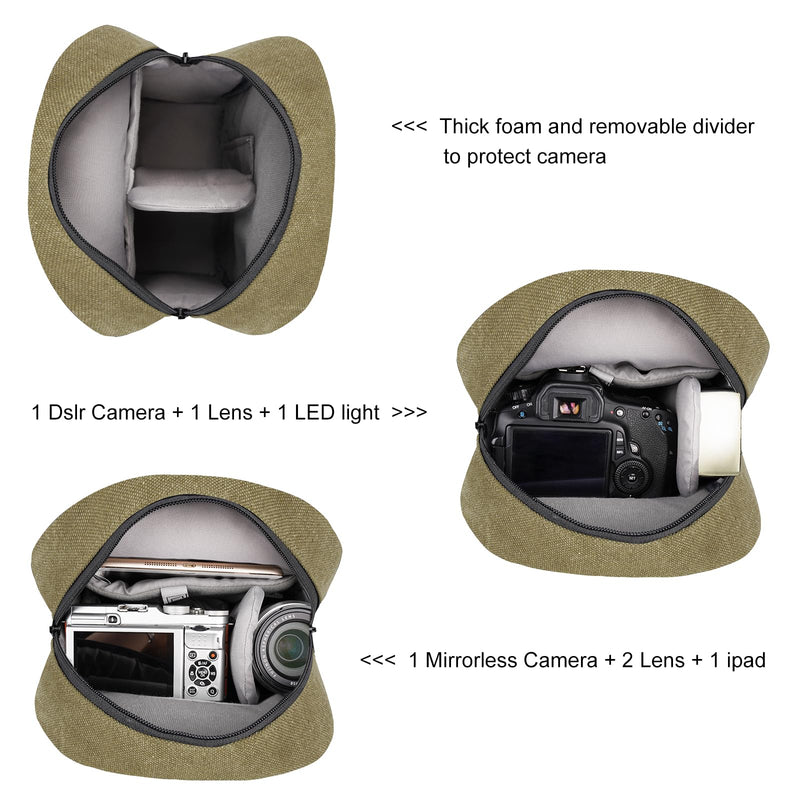[Australia - AusPower] - Small Camera Bag for Photographer Canvas Sling Bag Purse Waterproof Dslr Bag Compatible with Nikon Sony for Men and Women Army green 