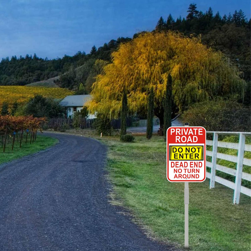 2 Pack Private Drive No Turn Around Sign with 36" Metal Stakes, 14" x 10" Reflective Aluminum, Dead End Do Not Enter Sign, Easy to Mount ﻿ 2 Pack-10"x14"-with Stake