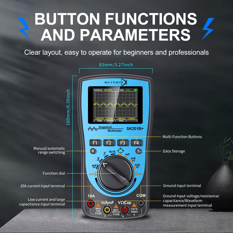 [Australia - AusPower] - SK201B+ Portable Oscilloscope Multimeter,1MHz Bandwidth,2.5Msps Sampling,4000 Count DMM,Measures Voltage,Current,Capacitance,Resistance,Diode Test 