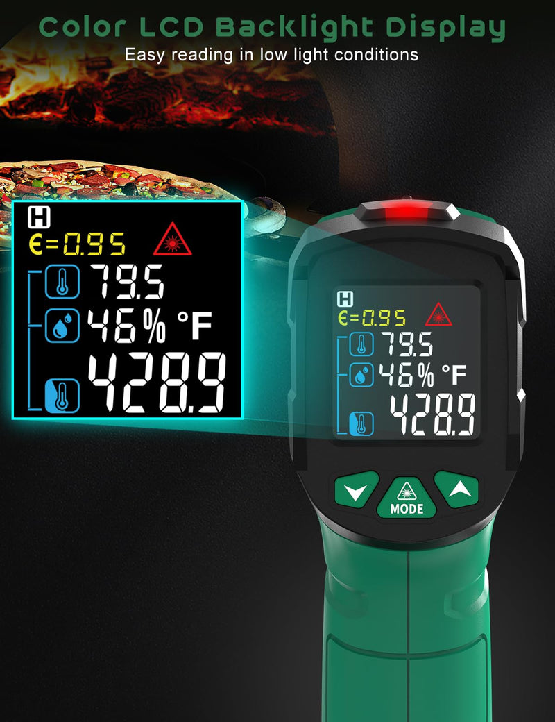 [Australia - AusPower] - Infrared Thermometer Gun,SQECH Laser Thermometer Gun -58℉～1472℉(-50℃～800℃),Temperature Gun with Ambient Temperature/Humidity/Adjustable Emissivity/Color Backlight for Cooking, Oven,Engine,HVAC Green(-58℉～1472℉) 