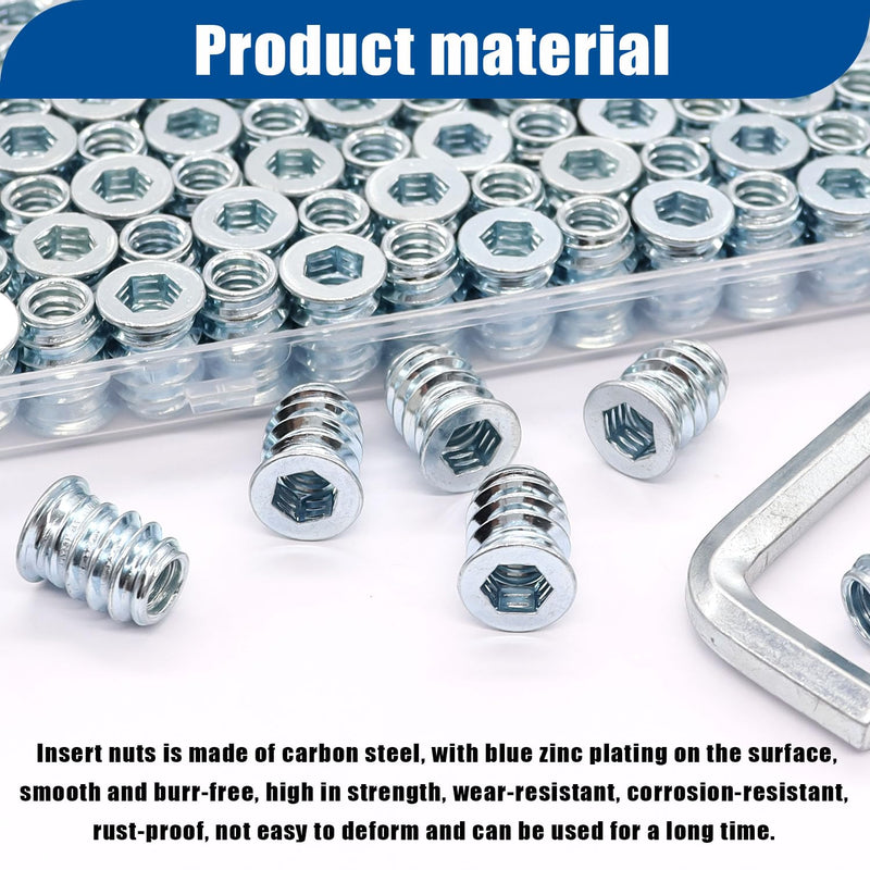 [Australia - AusPower] - Taiss 60PCS 1/4"-20 Threaded Inserts for Wood,Hex Socket Drive Insert Nuts for Wood Furniture Screw Assortment with Hex Wrench (1/4"-20 x 15mm) F-107-60PCS 