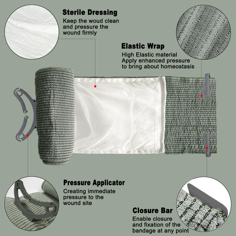 [Australia - AusPower] - Israeli Emergency Bandage, 6" 4Pack Compression Bandage, Trauma Wound Dressing, Sterile Vacuum Sealed Packaging for Bleeding Control, Medical Trauma Kit, Combat Tactical First Aid IFAK Supplies 4Pcs 