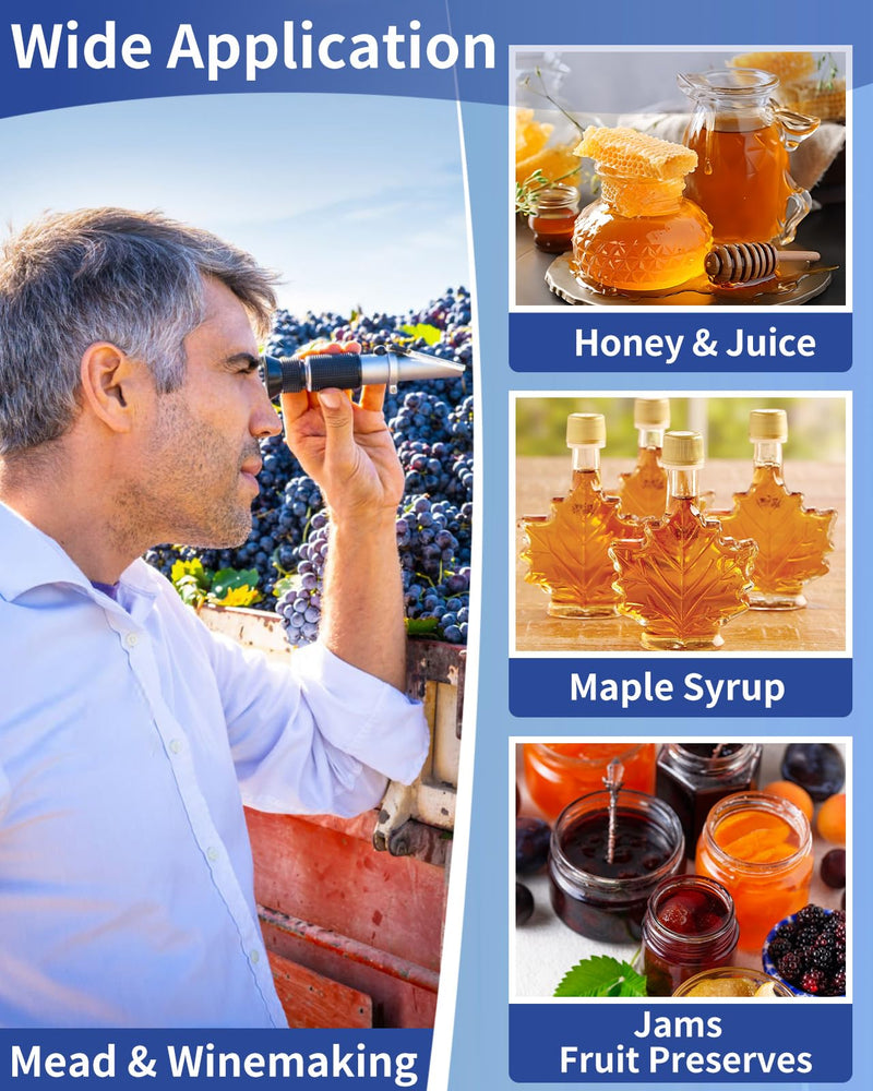 [Australia - AusPower] - Honey Refractometer for Moisture, Brix and Baume, Brix Meter Refractometer with ATC, (12-27% Honey Moisture, 58-90% Brix, 38-43° Baume), Refractometer Brix for Honey, Maple Syrup, Molasses, Fruit Jam 