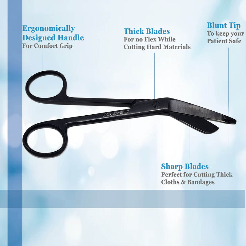 [Australia - AusPower] - Set of 4 Bandage Scissors 5.5", Stitch Scissors 4.5" and Hemostat 5.5" Straight Curved Made of Premium Quality Stainless Steel (Jet Black) Jet Black 