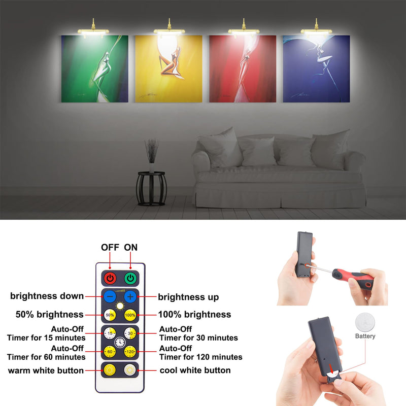 LUXSWAY Wireless Picture Frame Led Lighting,Rechargeable Art Display Lighting Clip on Pictures,Over Painting Lights with Remote,Artwork Lamp with Flexible Neck,28 LEDs 3 Lighting Modes 200LM-Gold G Gold Rechargeable-3 Mode-Flexible Neck