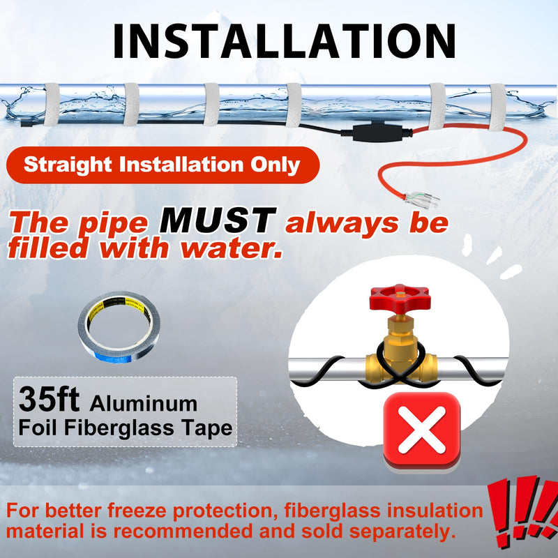 HEATIT Pipe Freeze Protection Heat Tape Electric Heating Cable Automatic Heat Tape Heated Cable 30 Feet HISD-F