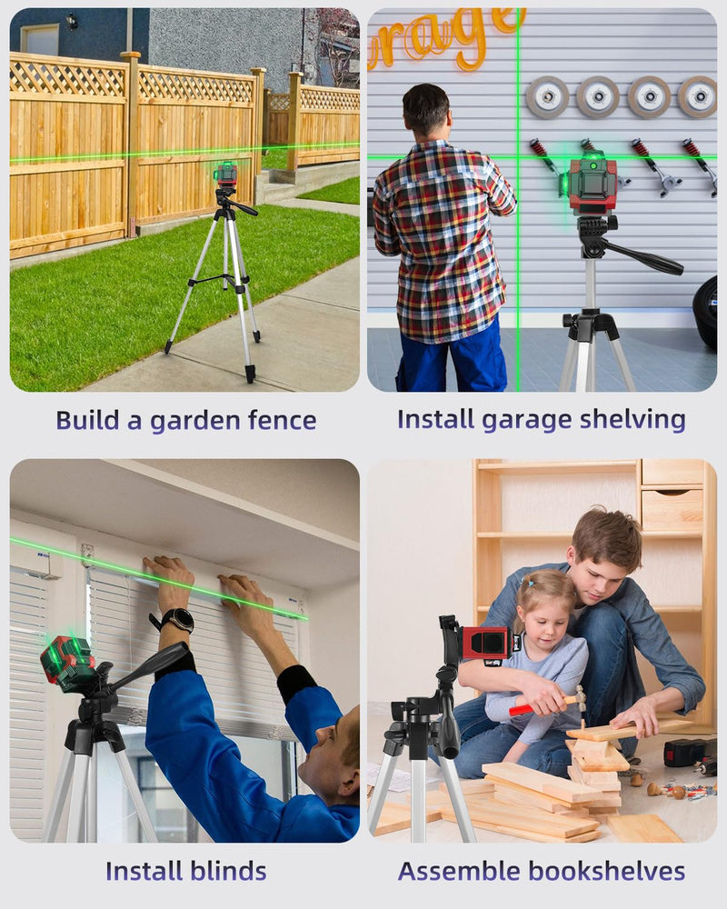 [Australia - AusPower] - 55 inch Aluminum Laser Level Tripod with Green Bubble Level, Lightweight Quick Release Plate, 1/4"-20 Screw, 3D Pan Head for Laser Line Leveling, Silver Silver 55" 