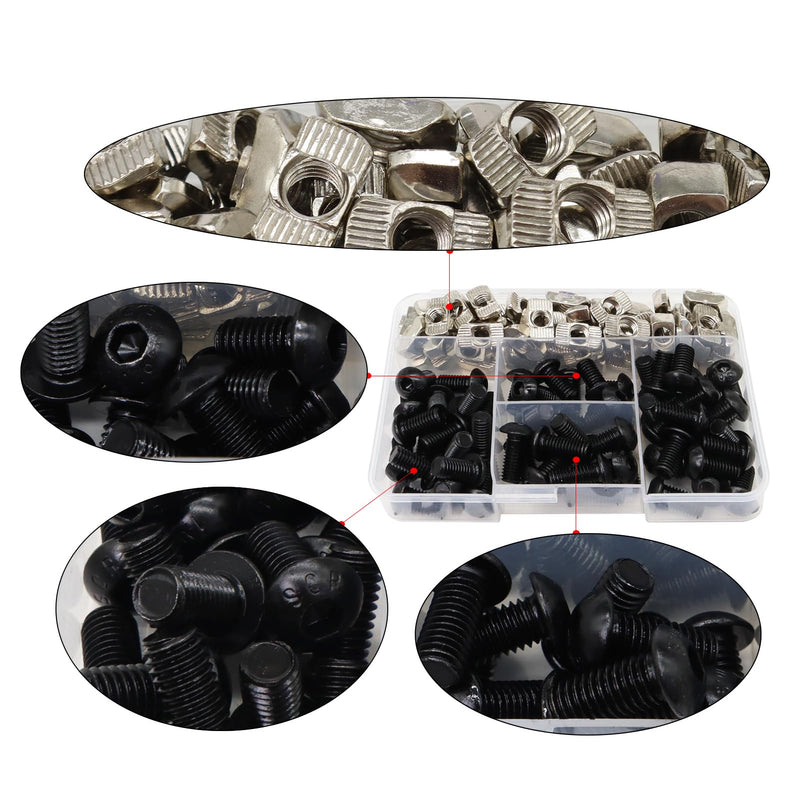 [Australia - AusPower] - 120Pcs 4040 Aluminum Extrusion Hardware Black Kit - M8 T Slot Nuts & Bolts 10Pcs M8x14, 40 M8x16, 10 M8x18, 60Pcs 40 Series M8 Drop-in T Nuts, Compatible with 4040 4080 Extrusion Accessories 