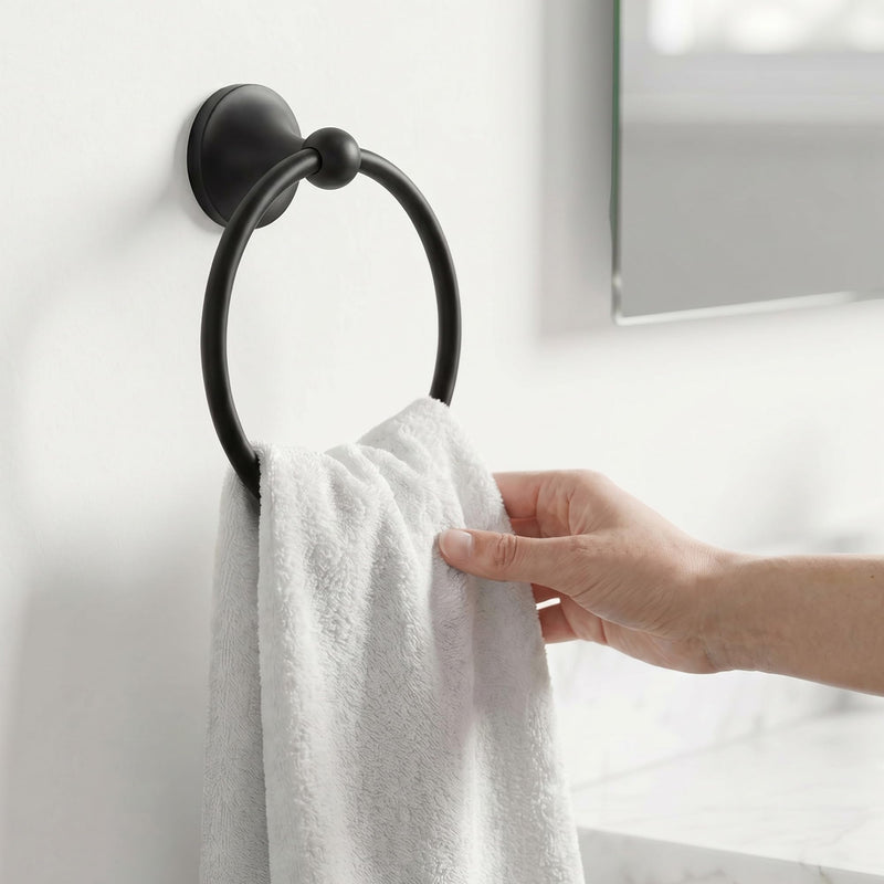 24-Inch Wall Mounted Towel Racks for Bathroom – Space Saver 4-Piece Durable Stainless Steel Bathroom Hardware Set with Towel Bar, Towel Ring, Toilet Paper Holder & Hook, Matte Black Cone