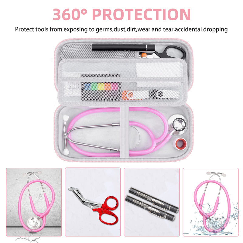 [Australia - AusPower] - Stethoscope Case for MDF Acoustica/MD One, 3M Littmann Classic III/Lightweight II S.E/Cardiology IV Diagnostic/CORE Digital Stethoscopes, Includes Mesh Pocket for Nurse Accessories - Pink 