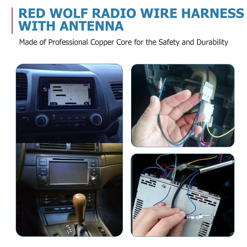 [Australia - AusPower] - RED WOLF Radio Wiring Harness + Antenna Wire Adapter Compatible with Honda Civic/CR-V/Odyssey/Accord/Pilot/1998-2008, Acura TL/RSX/RDX 1999-2006 for Aftermarket Stereo Installation 98-08 harness + antenna adapter 