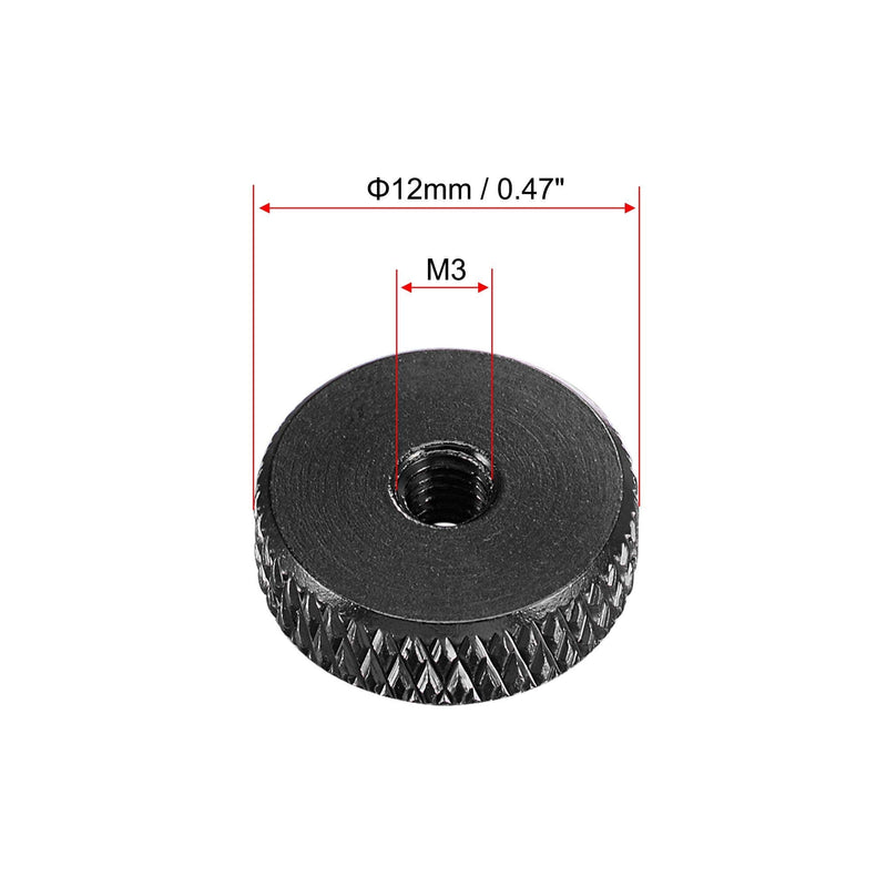 [Australia - AusPower] - uxcell Flat Knurled Nut - M3 x 12mm x 4mm Thumb Nuts Lock Adjusting Nuts Aluminum Alloy Black 5Pcs 