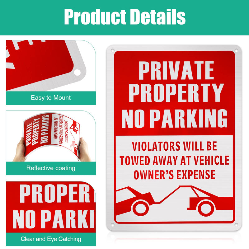 Lounsweer 8 Pcs No Parking Sign 14 x 10 Inch Metal Reflective Private Property Sign Violators Will Be Towed Rust Free Aluminum, UV Protected, Weather Resistant, Waterproof, Durable Ink, Easy to Mount