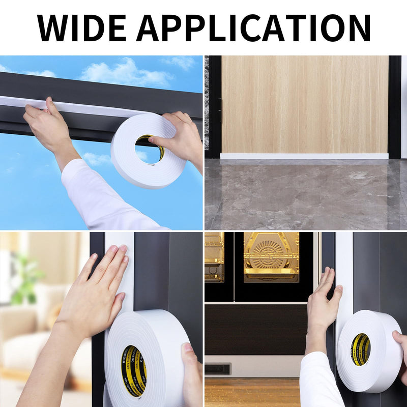 Single-Sided Adhesive EVA Foam Tape 2in x 16.4FT,White Foam Weather Stripping,Door Seal & Window Insulation Tape,Waterproof Sound Proof Seal Strip for Doors,Windows,Garage Door & Gap Sealing